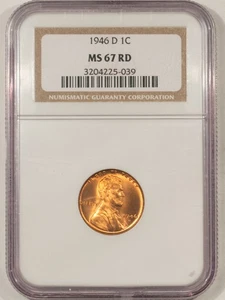 1946-D LINCOLN CENT - NGC MS-67 RD - Picture 1 of 3