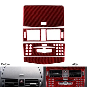 4Pcs Red Carbon Fiber Console Dashboard CD Cover For Mercedes-Benz W204 2007-10 - Picture 1 of 11