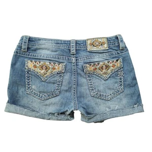 Miss Me Shorts Damen Etikett 29 blau Denim Cut Off Strass Azteken bestickt - Bild 1 von 12