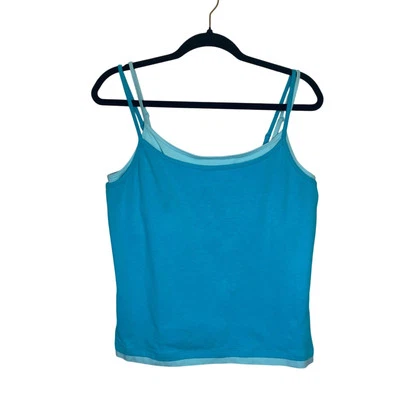 Vintage Y2K Faded Glory Double Layer built in bra cami tank turquoise blue XL - Image 1 of 4