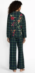 NWT Johnny Was Biya JW Rhoda Long Embroidered PJ Pajamas Lounge Pants Top Set L - Picture 1 of 10