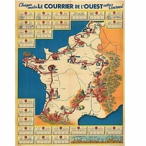 Cycling Poster 1954 Tour de France (TDF) Route Map Poster 18" x 24" - Picture 1 of 7