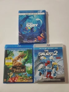 3 ANIMATED BLU-RAY MOVIE LOT, FINDING DORY + TARZAN + THE SMURFS 2 - Picture 1 of 2