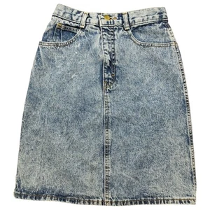 Vintage Womans Acid Wash Denim Skirt Size 23 Inch Waist Made In USA Blue - Picture 1 of 11