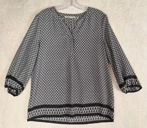 Violet & Claire Womens M Top Black White Scallop Print 3/4 Sleeve Flowy Business - Picture 1 of 12