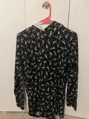 Lularoe Skeletons Medium Amber Lightweight Hoodie Dancing Bones Skull Halloween - Image 1 of 4