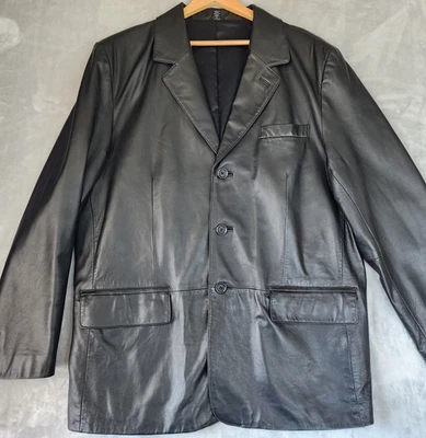 Chaqueta Blazer LP Uomo de Cuero para Hombres 48 Abrigo Deportivo Negro Suave Lujo 48R XL Foto 1 de 4