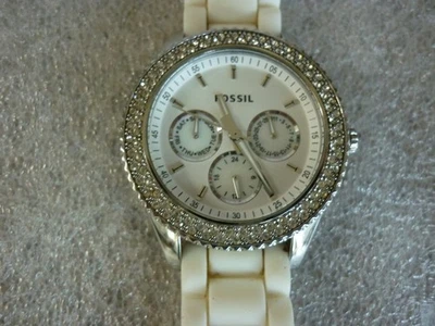 RELOJ CUARZO FÓSIL MUJER DÍA FECHA 24 HORAS ESFERAS CORREA SILICONA BLANCA BATERÍA NUEVA Foto 1 de 4