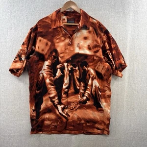 VINTAGE FUBU Shirt XL Brown Rap Hip Hop All Over Print Short Sleeve Button Up - Picture 1 of 16