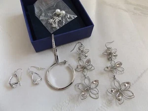 Sterling Silver Dangle & Hoop Earrings + 2 more pair earrings & palm tree charm - Picture 1 of 7