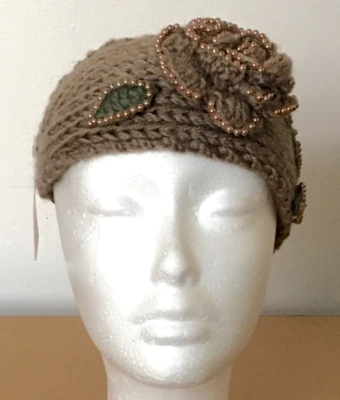 100% Acrílico Diadema Gorro Perla Cuentas Rosa Flor Suéter Tejido Turbantes Calentador Foto 1 de 4