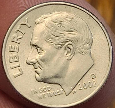 2002 D ROOSEVELT DIME Denver Obverse Doubling Reverse Die Chip  - Image 1 of 4
