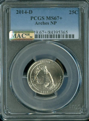 2014 D ARCHES PARKS QUARTER PCGS MS67 + PLUS 2ND FINEST GRADE MAC  .  - Image 1 of 2