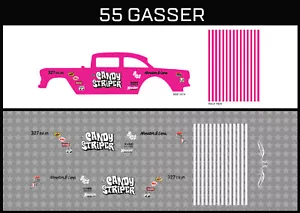 HW(1/64),55 Gasser"Candy Stripper W&C"Waterslide,Printed White First,Decals - Foto 1 di 5