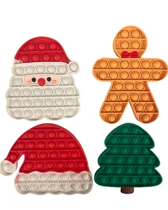 4pcs Silicone Popit Fidget Christmas Santa Claus Hat Tree Push Bubbles Pop Toys - Picture 1 of 6