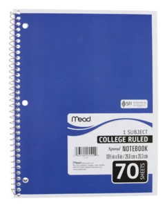 Mead 5512 70-Sheet College Rule Bound Notebook 10-1/2 H x 8 W in. (Pack of 24) - Picture 1 of 1