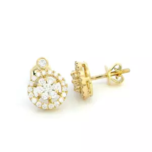 18K Yellow Gold Diamond Halo Flower Stud Earrings – 0.52 Carats of Sparkling Ele - Picture 1 of 6