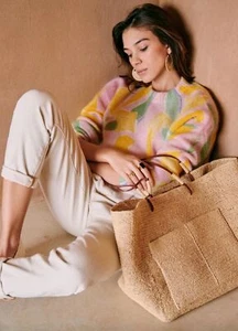 Sezane Damen Pullover bedruckt Mohair rosa geometrisches Blumenmuster - Bild 1 von 6