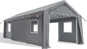Carport 13'X20' Heavy Duty Portable Garage, 4 Roll-Up Doors & 4 Windows Waterpro - Picture 1 of 6