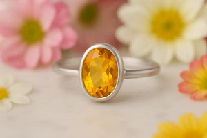 925 Anillo Plata de Ley Citrino Corte Ovalado Bisel Tendencia Mujeres Sizeall - Imagen 1 de 12