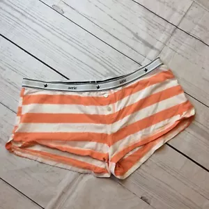 Aerie Wide Horizontal Striped Pajama Shorts Size Large Orange White - Picture 1 of 8