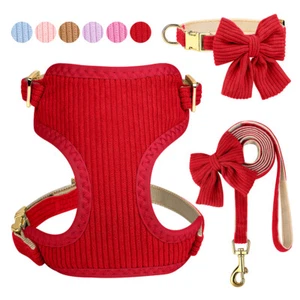 Cute Girl Dog Harness & Leash & Bowtie Collar Set Adjustable Puppy Vest Yorkie - Picture 1 of 42