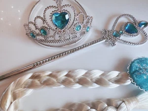 Girl Kids Children Frozen Elsa Tiara Crown Wand Silver Plait Wig Christmas Gift - Picture 1 of 18