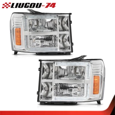 车头灯前照灯 适合 GMC Sierra 1500 2500HD 3500HD 2007-2014 铬 琥珀色 — 第 1/4 张图片