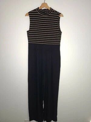 Mono de mujer vintage años 90 negro dorado a rayas tejido elástico parte superior pierna ancha talla 12 Foto 1 de 4