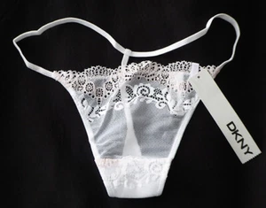 NWT DKNY Danna Karan New York sz M beautiful lace string thong white light pink - Picture 1 of 5