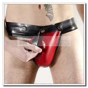 Latex T-Back Short for Mens Thong with Red Cod Piece Customized 0.4mm E9 - Picture 1 of 7