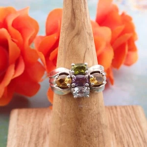 VTG Citrine Amethyst Peridot Sterling Silver Size 7.75 Ring by PD Weighs 3.9 gr - Picture 1 of 8
