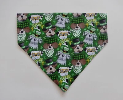 ST. PATRICK'S DAY DOG FACES WITH HATS ON GREEN DOG SCARF/BANDANA--S, M, L - Image 1 of 3