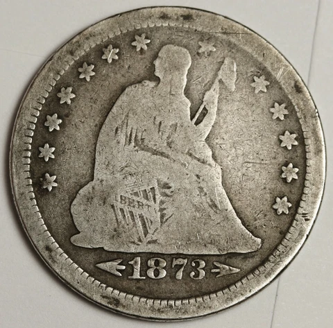 1873-s Seated Liberty Quarter.  V.G.  134459 Cover