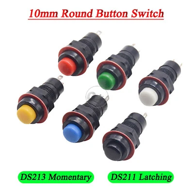 10mm Push Mini Round Button Switch DS213 Momentary or DS211 Latching ON/OFF 250V - Image 1 of 4