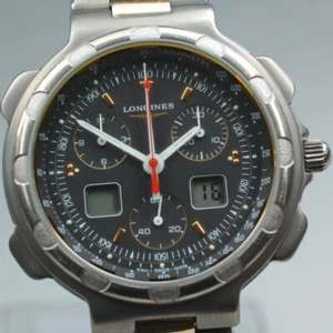 New Batt ◆Vintage N MINT◆ LONGINES Conquest Titanium 4009 Quartz Black Men Watch - Picture 1 of 13