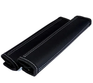 2 x Gurtpolster 100% Echtleder schwarz Naht Grau Gurtpolster - Picture 1 of 2