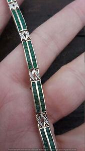 10.00 CT Vintage Estate Green Emerald & Diamond Bracelet 14K Yellow Gold Finish