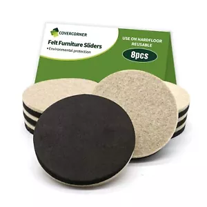 Felt Furniture Sliders for Hardwood Floors 8 PCS - 3 1/2 inch Furniture Movin... - Picture 1 of 7