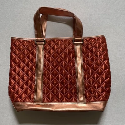 Marc by Marc Jacobs Tote Bag Womens Orange Quilted Metallic Satin Shiny Limited - Image 1 of 4