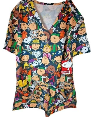 Peanuts Halloween 3 Hem Pockets Scrub Top Choice Size S -M-L  New SC Scrub Club - Image 1 of 4