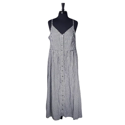 ModCloth Women’s 2X Navy Check Maxi Dress Cotton Button Front Sleeveless Casual - Image 1 of 4
