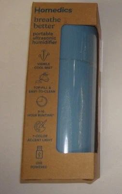 Homedics Breathe Better Portable Ultrasonic Humidifier in Pale Sky Blue. USB - Image 1 of 2