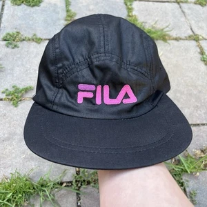 Vintage 90s FILA Logo 5 Panel Hat Cap Black Purple Pink - Picture 1 of 8