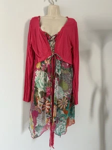 JOE BROWNS Pink Floral Chiffon Lace Up Front Cardigan Cover Up UK 16 - Picture 1 of 18