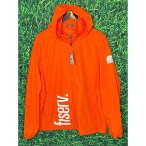 NWT Fiserv Orange Full Zip Hooded Women’s XL TOBA Packable Rain Jacket Fintech - Picture 1 of 5