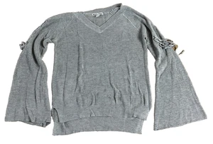 Moral Fiber Women’s Gray V-Neck Sweater Size Small Bell Sleeve Soft Knit Pullove - Picture 1 of 19