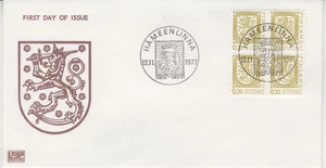 FINLAND  : 1977   FDC/ COVER - SCOTT # 556   BLOCK 4 /  EMBLEMS - Picture 1 of 1