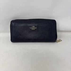 Cartera acordeón Coach de cuero con cremallera alrededor tamaño completo azul envío gratuito - Imagen 1 de 7