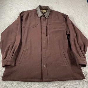 Cabelas Outdoor Wool Shacket Leather Collar Shirt Jacket Mens XLT Tall Mid Wght - Picture 1 of 9